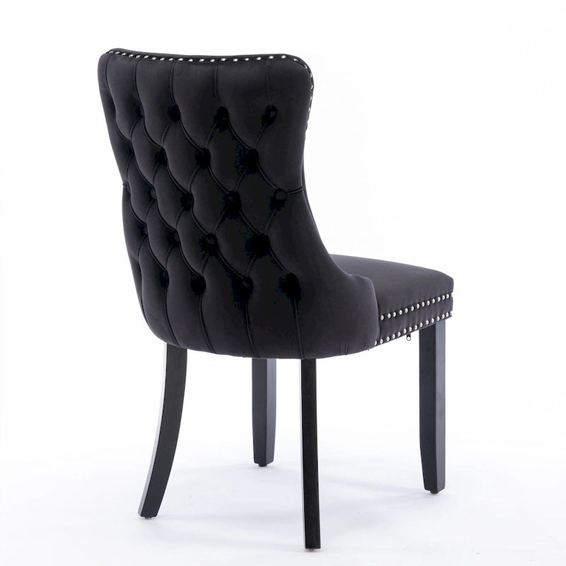 Sedia da pranzo in velluto con schienale ad ali e finiture con rivetti, set da 2 (Oro / Grigio / Nero / Blu / Beige)