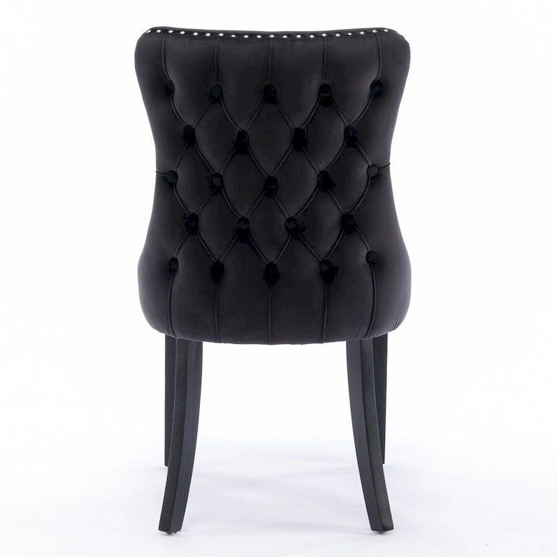 Sedia da pranzo in velluto con schienale ad ali e finiture con rivetti, set da 2 (Oro / Grigio / Nero / Blu / Beige)