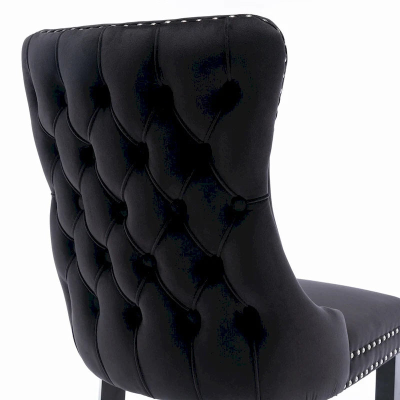 Sedia da pranzo in velluto con schienale ad ali e finiture con rivetti, set da 2 (Oro / Grigio / Nero / Blu / Beige)