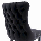 Sedia da pranzo in velluto con schienale ad ali e finiture con rivetti, set da 2 (Oro / Grigio / Nero / Blu / Beige)