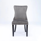 Sedia da pranzo in velluto con schienale ad ali e finiture con rivetti, set da 2 (Oro / Grigio / Nero / Blu / Beige)