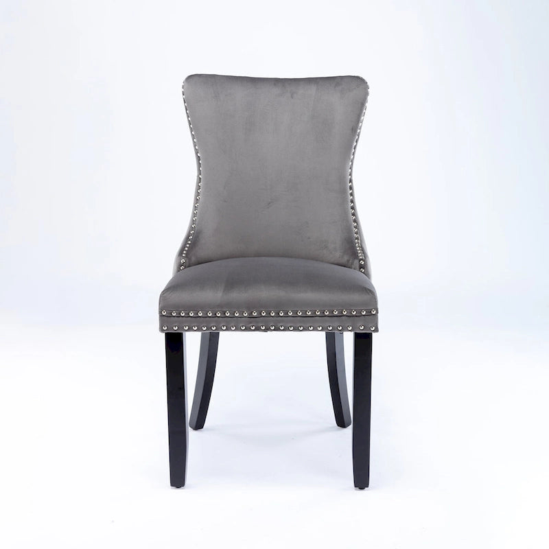 Sedia da pranzo in velluto con schienale ad ali e finiture con rivetti, set da 2 (Oro / Grigio / Nero / Blu / Beige)
