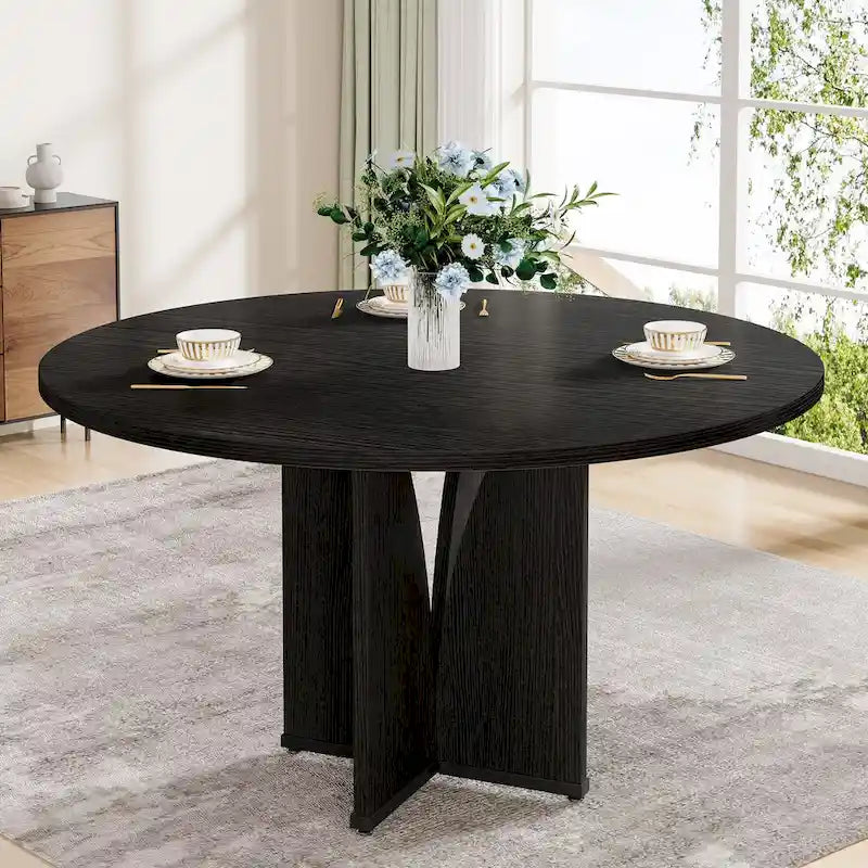 Tavolo da pranzo rotondo con piedistallo marrone per 4 persone, 99,99 cm