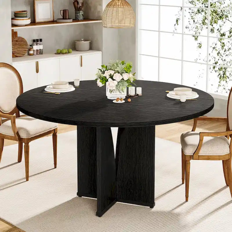 Tavolo da pranzo rotondo con piedistallo marrone per 4 persone, 99,99 cm