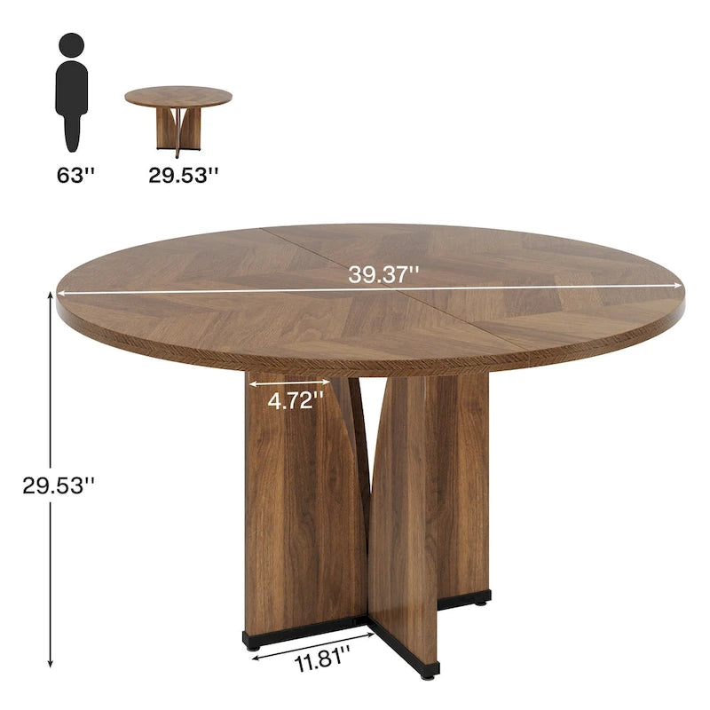 Tavolo da pranzo rotondo con piedistallo marrone per 4 persone, 99,99 cm