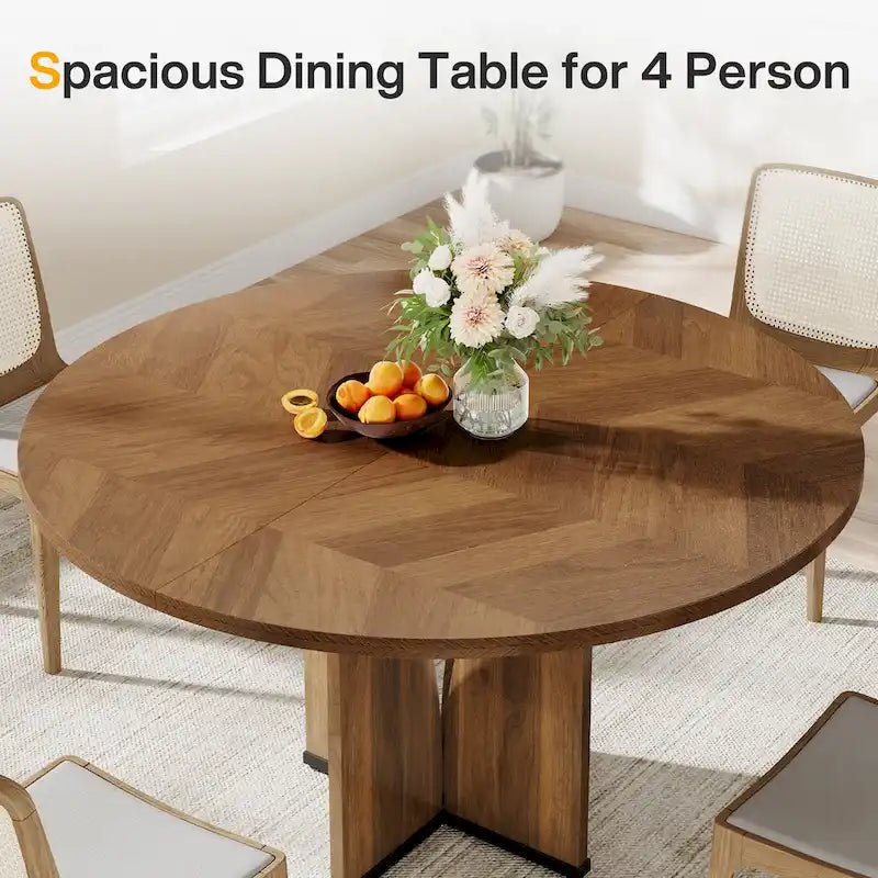 Tavolo da pranzo rotondo con piedistallo marrone per 4 persone, 99,99 cm