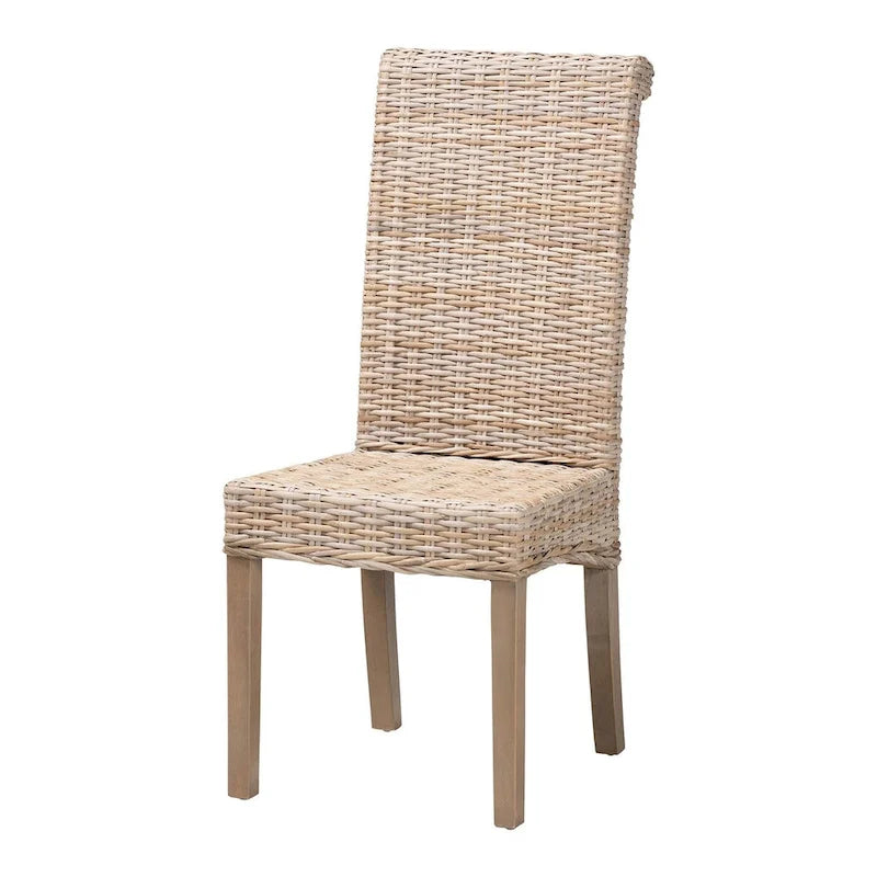 Sedia da pranzo grigia in rattan Kubu e legno di mango bohémien, 1 posto
