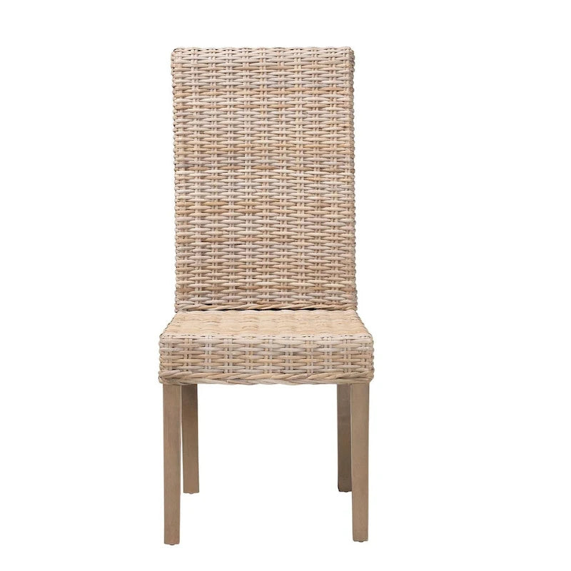 Sedia da pranzo grigia in rattan Kubu e legno di mango bohémien, 1 posto