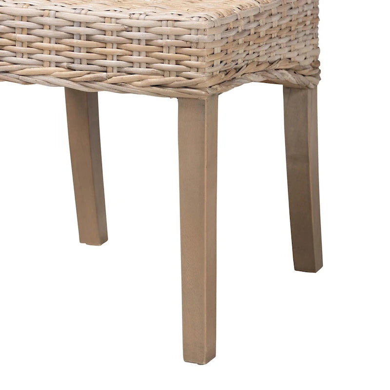 Sedia da pranzo grigia in rattan Kubu e legno di mango bohémien, 1 posto