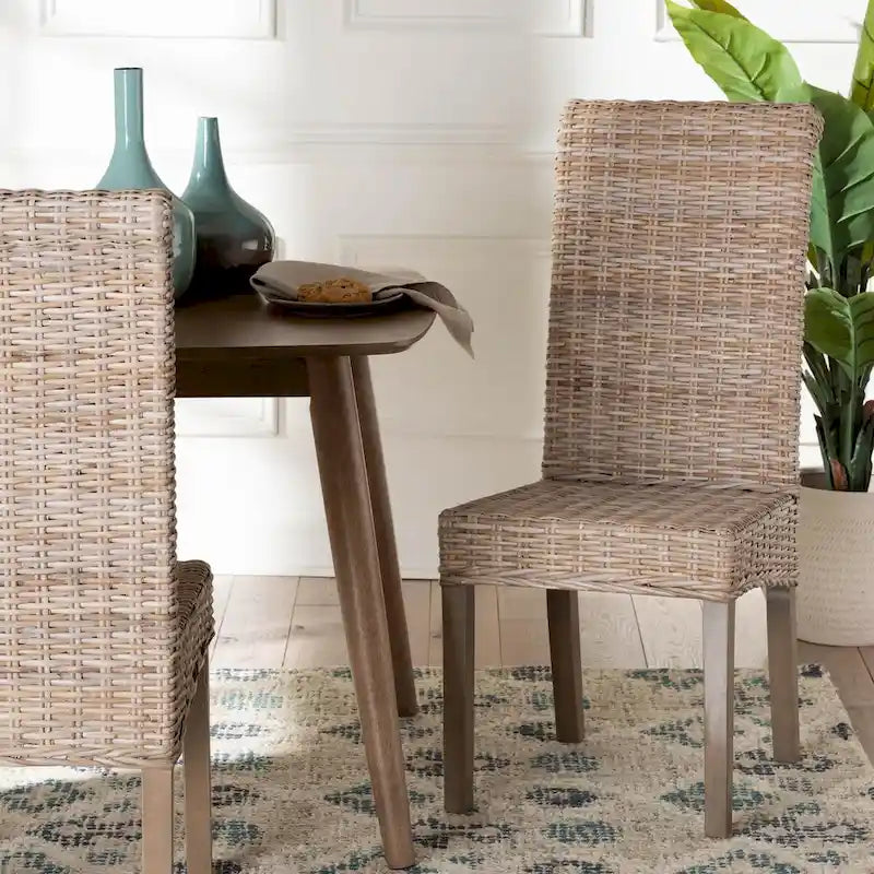 Sedia da pranzo grigia in rattan Kubu e legno di mango bohémien, 1 posto