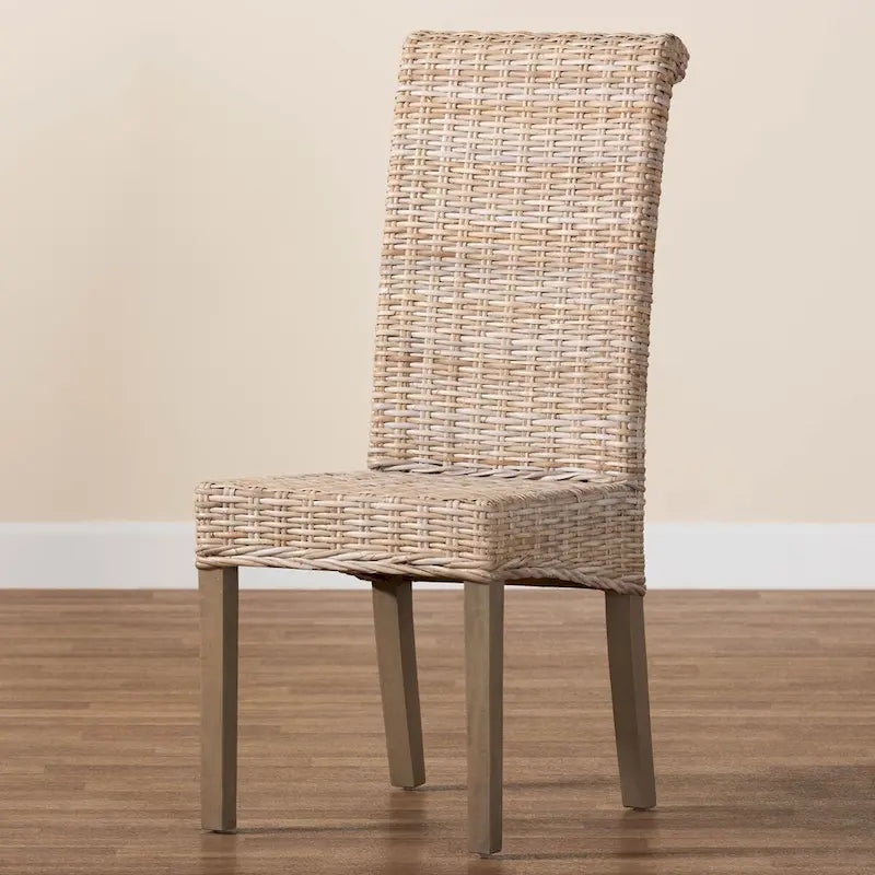 Sedia da pranzo grigia in rattan Kubu e legno di mango bohémien, 1 posto