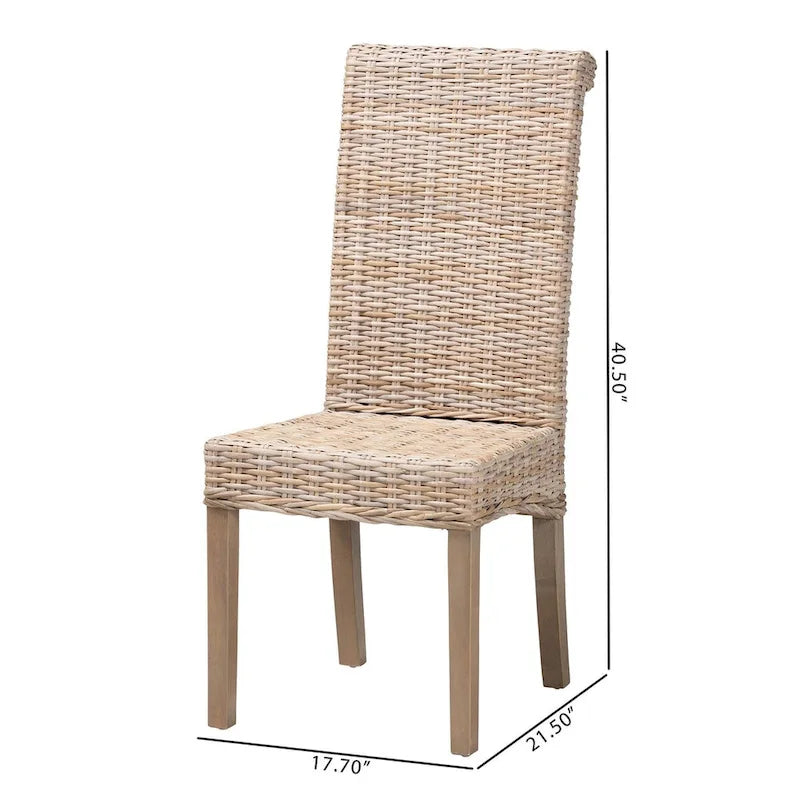 Sedia da pranzo grigia in rattan Kubu e legno di mango bohémien, 1 posto