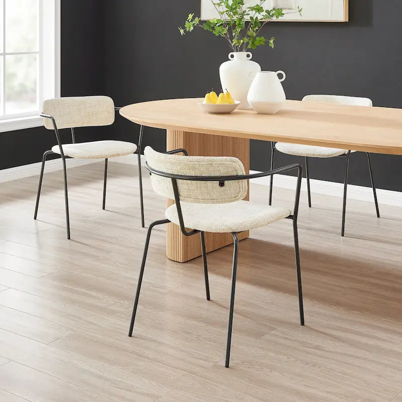Sedia da pranzo con braccioli in tessuto panna/grigio, set da 2