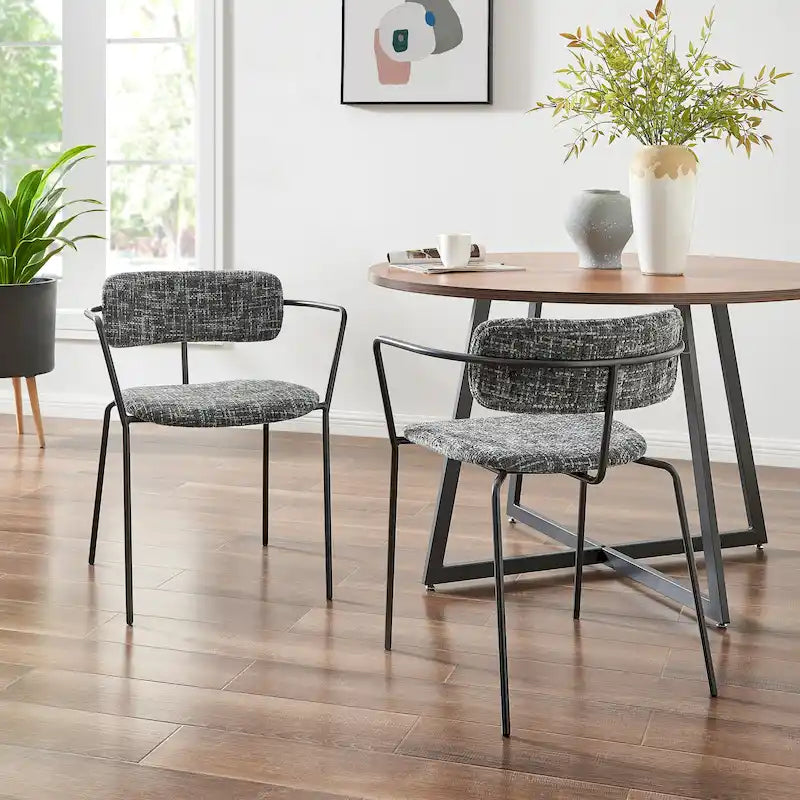 Sedia da pranzo con braccioli in tessuto panna/grigio, set da 2