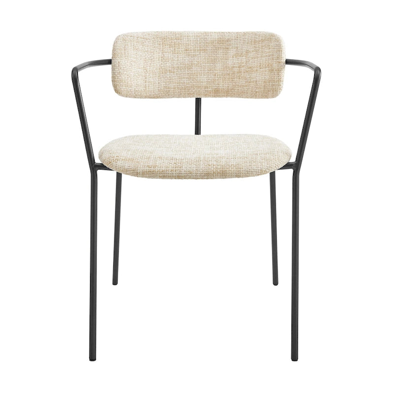 Sedia da pranzo con braccioli in tessuto panna/grigio, set da 2