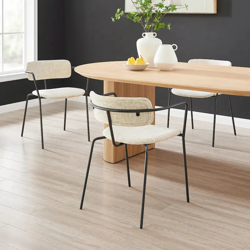 Sedia da pranzo con braccioli in tessuto panna/grigio, set da 2