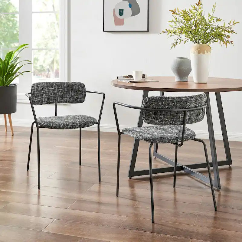 Sedia da pranzo con braccioli in tessuto panna/grigio, set da 2