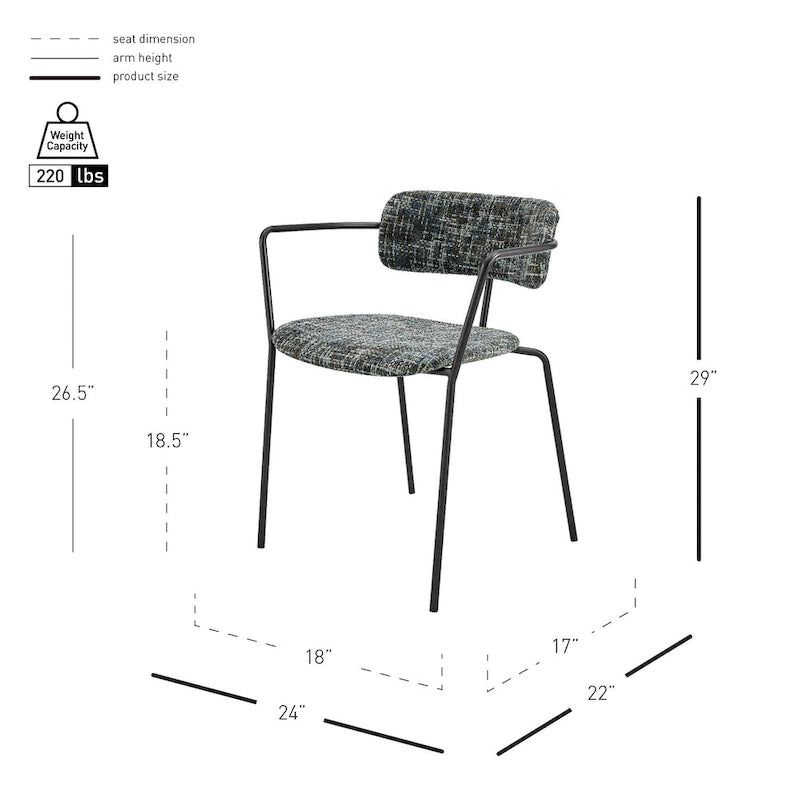 Sedia da pranzo con braccioli in tessuto panna/grigio, set da 2
