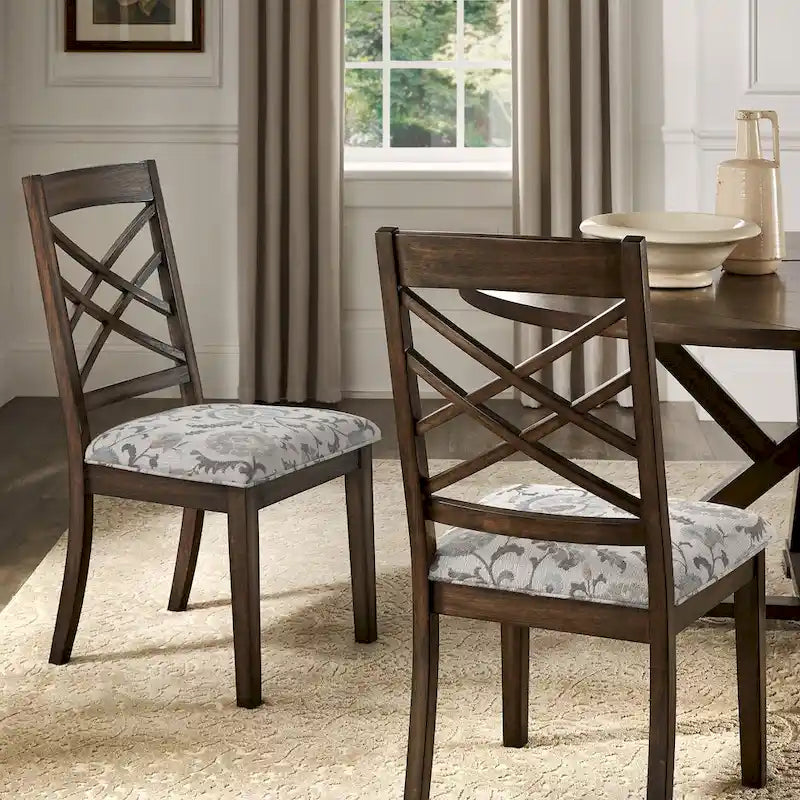 Sedia da pranzo imbottita con schienale a griglia, finitura Espresso, set da 2