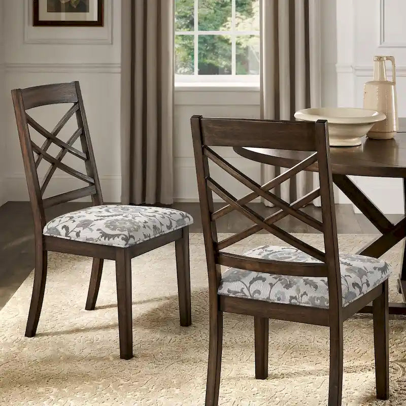 Sedia da pranzo imbottita con schienale a griglia, finitura Espresso, set da 2