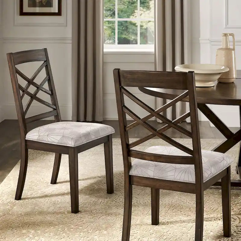 Sedia da pranzo imbottita con schienale a griglia, finitura Espresso, set da 2