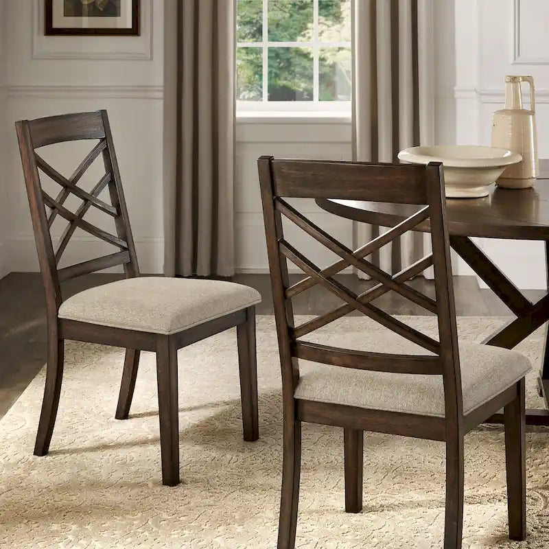 Sedia da pranzo imbottita con schienale a griglia, finitura Espresso, set da 2