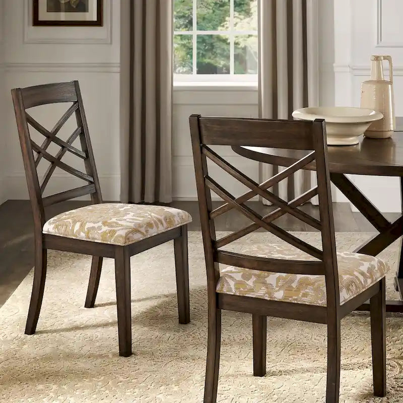 Sedia da pranzo imbottita con schienale a griglia, finitura Espresso, set da 2