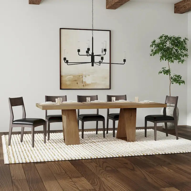 Tavolo da Pranzo in Quercia Naturale Rigenerata, Base Geometrica, Posti a Sedere fino a 8