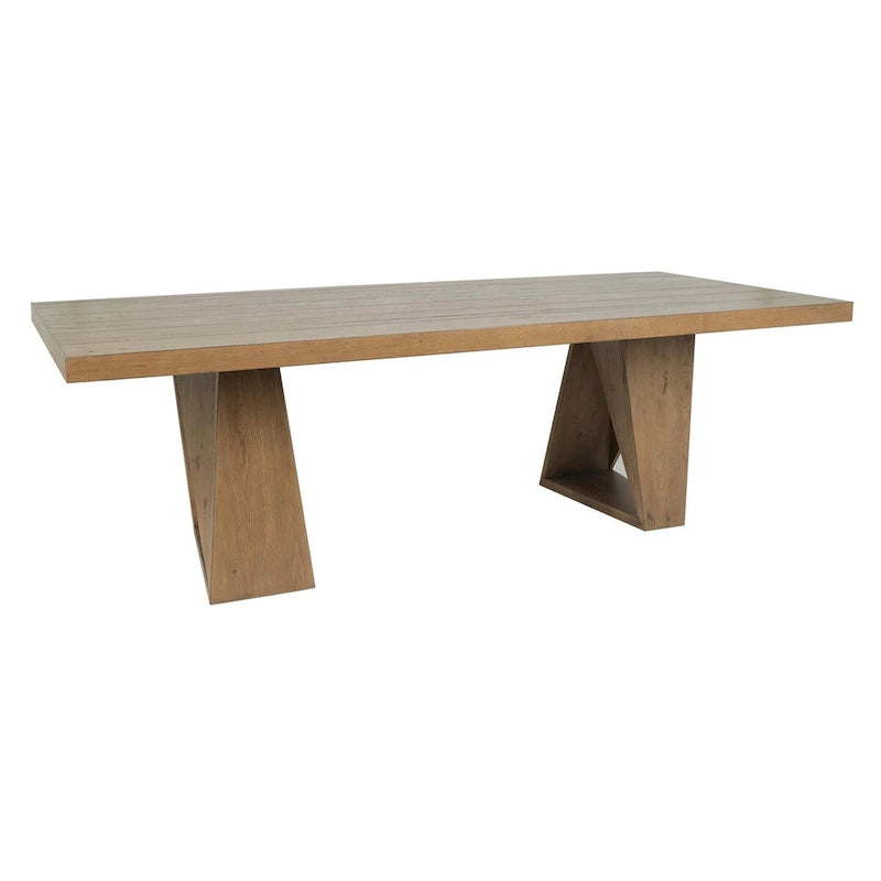 Tavolo da Pranzo in Quercia Naturale Rigenerata, Base Geometrica, Posti a Sedere fino a 8