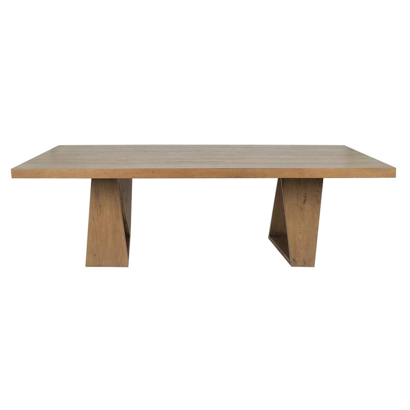 Tavolo da Pranzo in Quercia Naturale Rigenerata, Base Geometrica, Posti a Sedere fino a 8