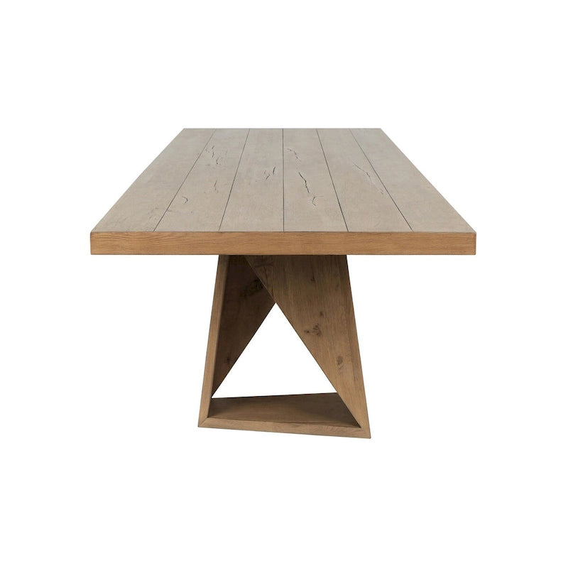 Tavolo da Pranzo in Quercia Naturale Rigenerata, Base Geometrica, Posti a Sedere fino a 8