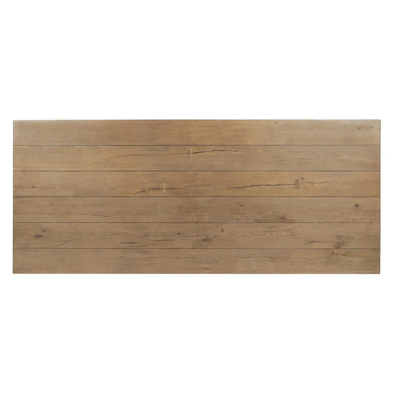 Tavolo da Pranzo in Quercia Naturale Rigenerata, Base Geometrica, Posti a Sedere fino a 8