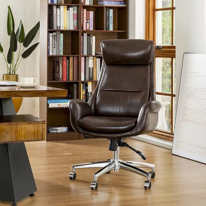48 Zoll großer, höhenverstellbarer Mid-Century-Bürostuhl aus Kunstleder mit Drehfunktion