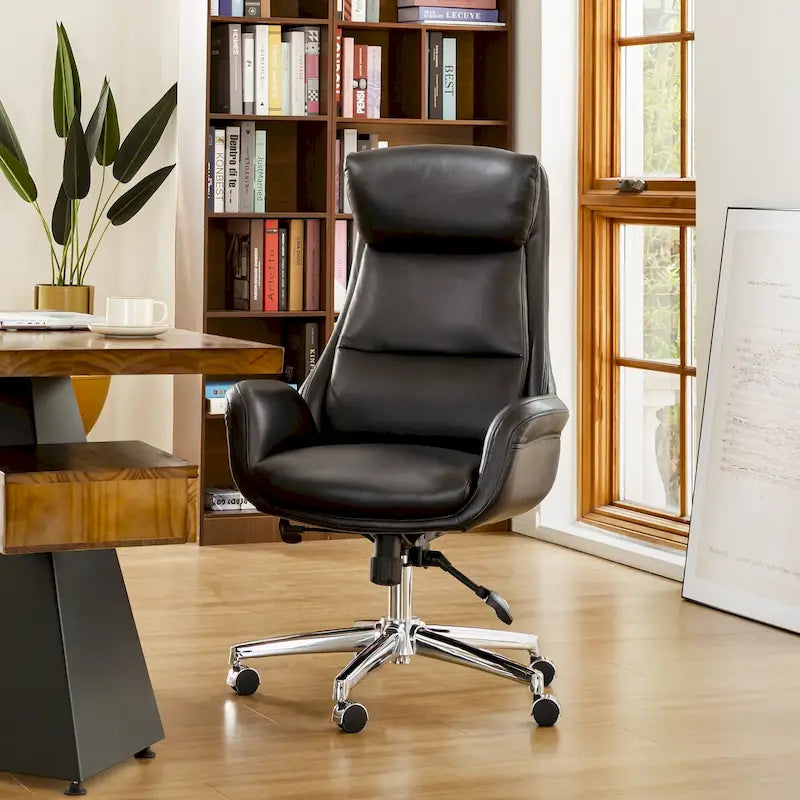 48 Zoll großer, höhenverstellbarer Mid-Century-Bürostuhl aus Kunstleder mit Drehfunktion