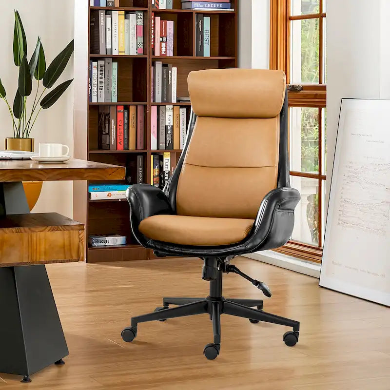 48 Zoll großer, höhenverstellbarer Mid-Century-Bürostuhl aus Kunstleder mit Drehfunktion