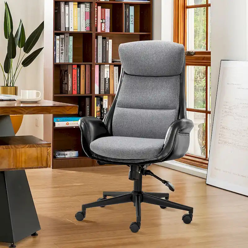 48 Zoll großer, höhenverstellbarer Mid-Century-Bürostuhl aus Kunstleder mit Drehfunktion