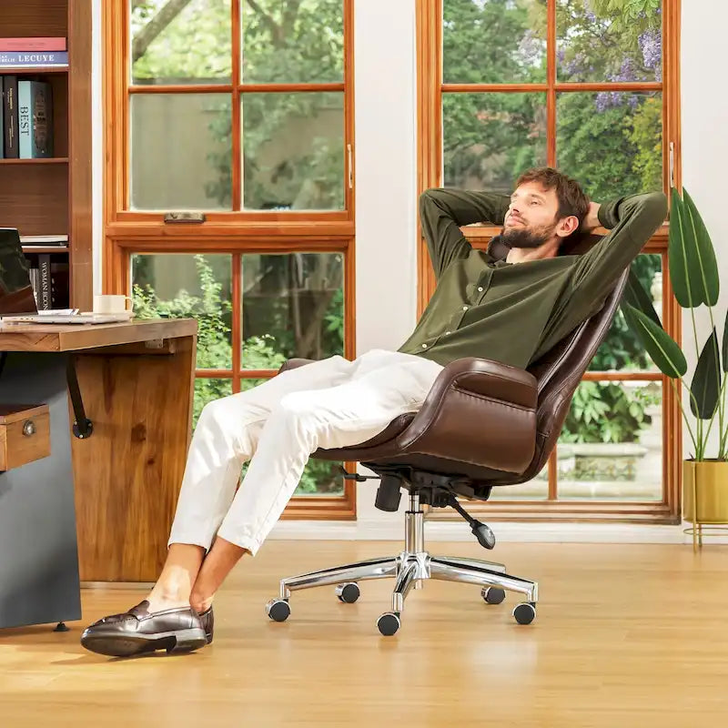 48 Zoll großer, höhenverstellbarer Mid-Century-Bürostuhl aus Kunstleder mit Drehfunktion