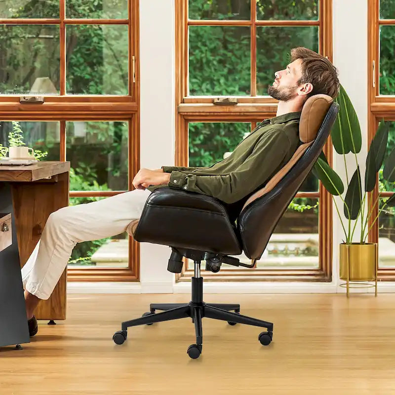 48 inch verstelbare draaibare bureaustoel in mid-century-stijl van imitatieleer