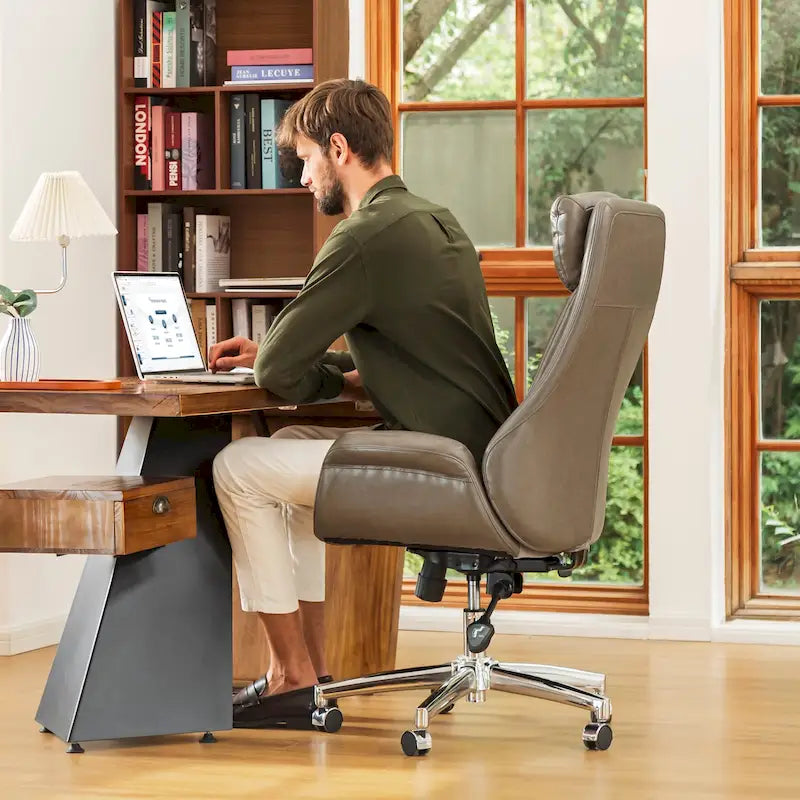 48 inch verstelbare draaibare bureaustoel in mid-century-stijl van imitatieleer