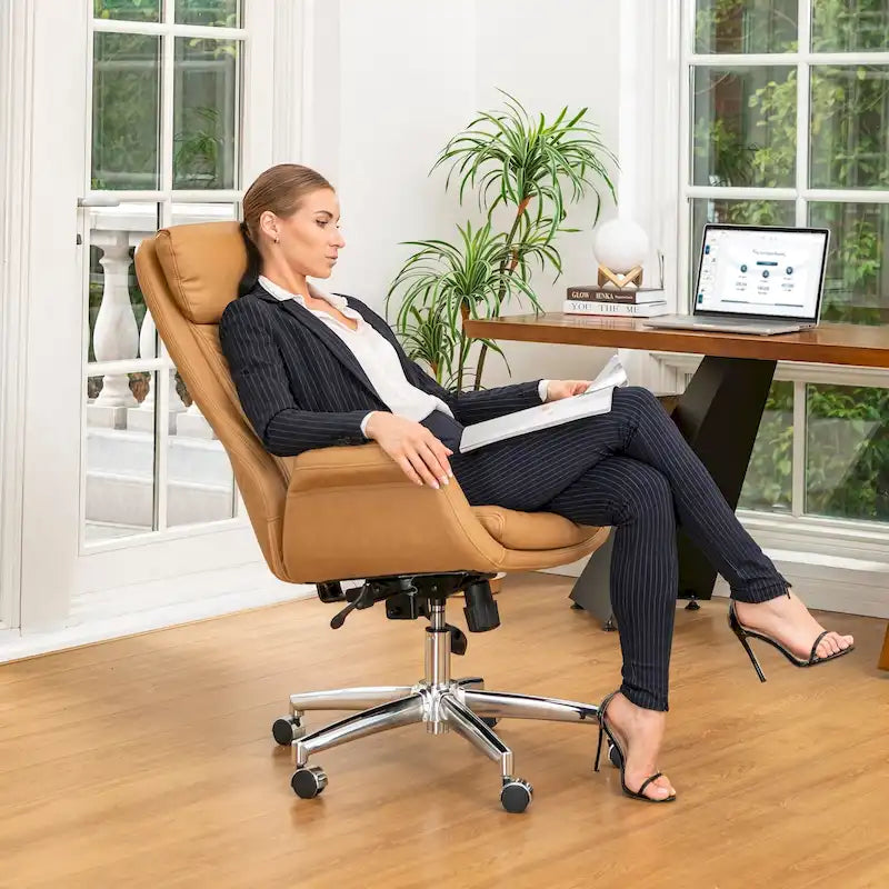 48 inch verstelbare draaibare bureaustoel in mid-century-stijl van imitatieleer