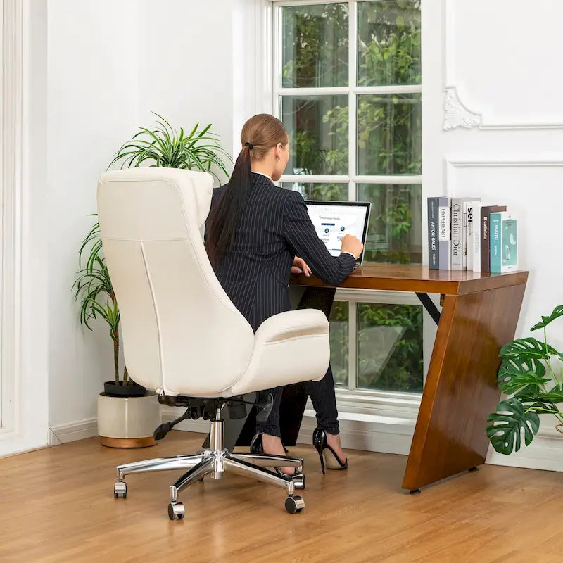 48 inch verstelbare draaibare bureaustoel in mid-century-stijl van imitatieleer
