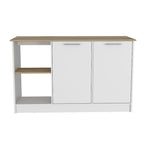 Isola da cucina multicolore con vani portaoggetti, 2 posti, Bianco/Rovere chiaro e Nero