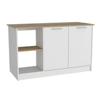 Isola da cucina multicolore con vani portaoggetti, 2 posti, Bianco/Rovere chiaro e Nero