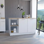 Isola da cucina multicolore con vani portaoggetti, 2 posti, Bianco/Rovere chiaro e Nero