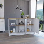 Isola da cucina multicolore con vani portaoggetti, 2 posti, Bianco/Rovere chiaro e Nero