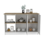 Isola da cucina multicolore con vani portaoggetti, 2 posti, Bianco/Rovere chiaro e Nero