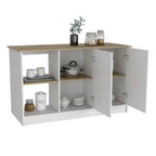 Isola da cucina multicolore con vani portaoggetti, 2 posti, Bianco/Rovere chiaro e Nero