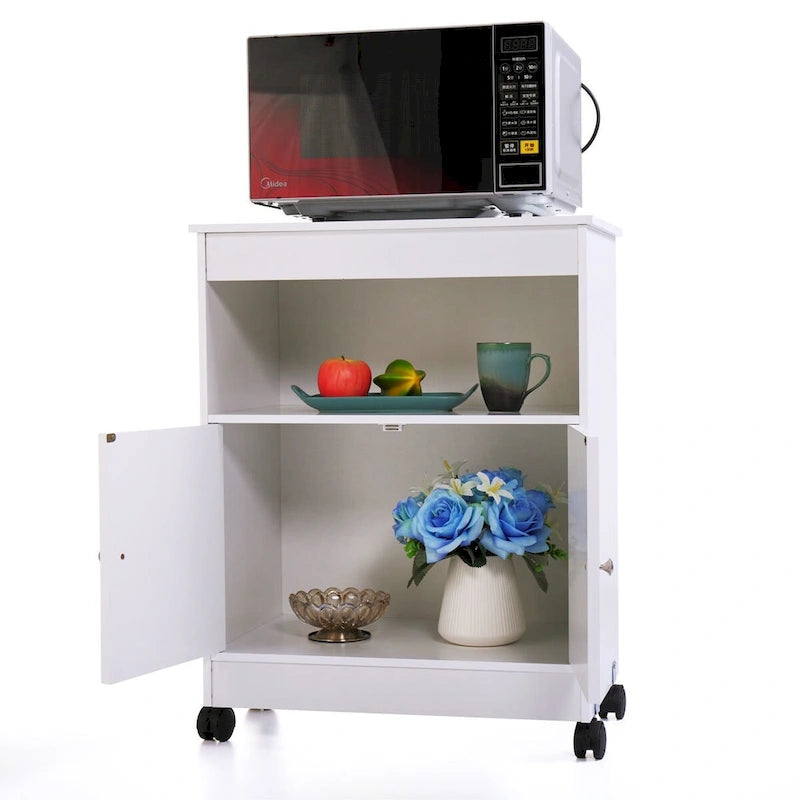 Mobiletto da cucina bianco con ruote, singolo