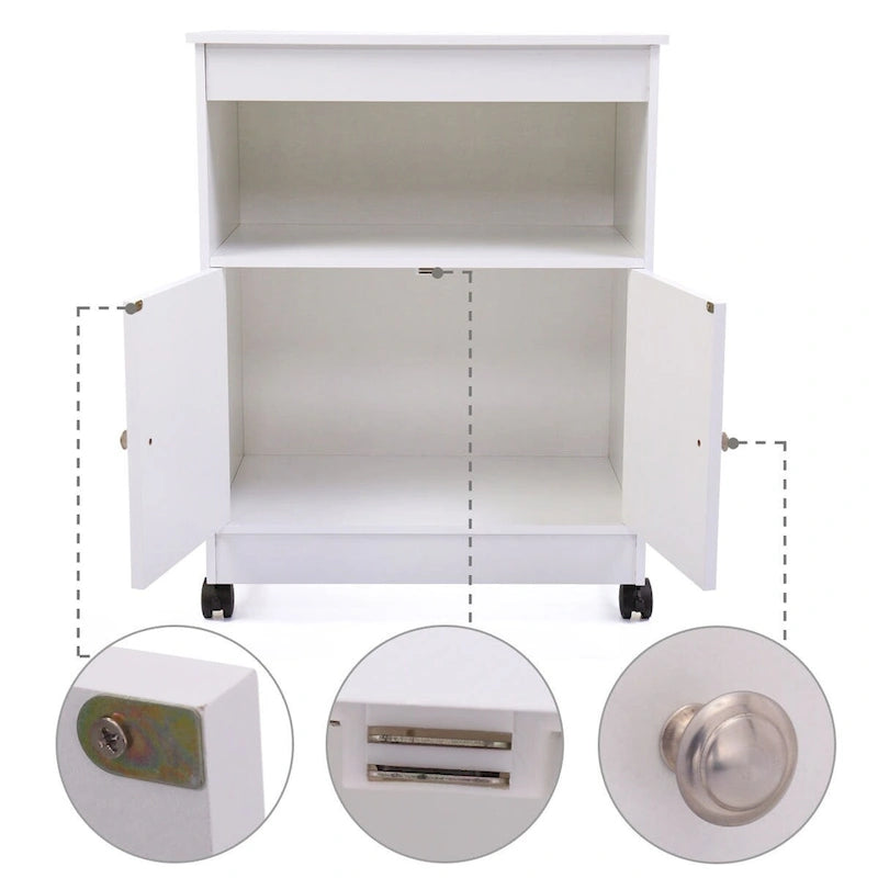 Mobiletto da cucina bianco con ruote, singolo