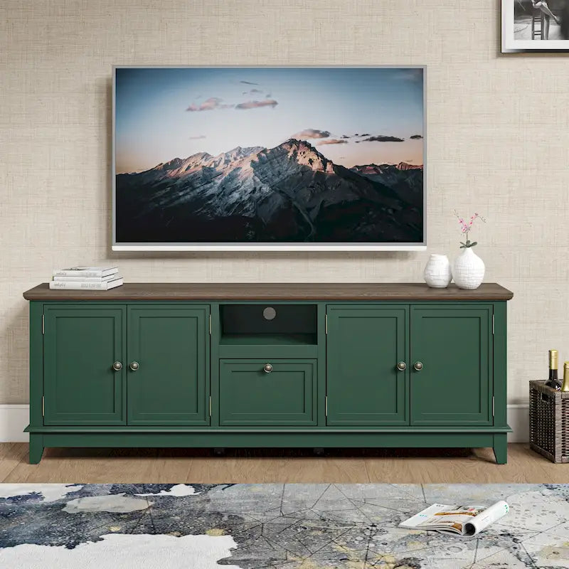 Rustikaler 72-Zoll-TV-Schrank mit verstellbaren Regalböden und verborgenem Stauraum